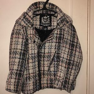 Tweed multi color crop Moto jacket sz L